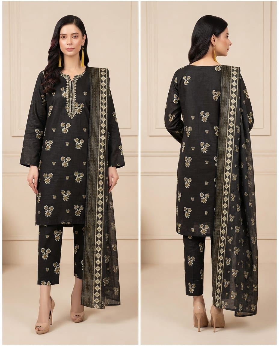 Digital Slub Lawn Suit with Voil Dupatta