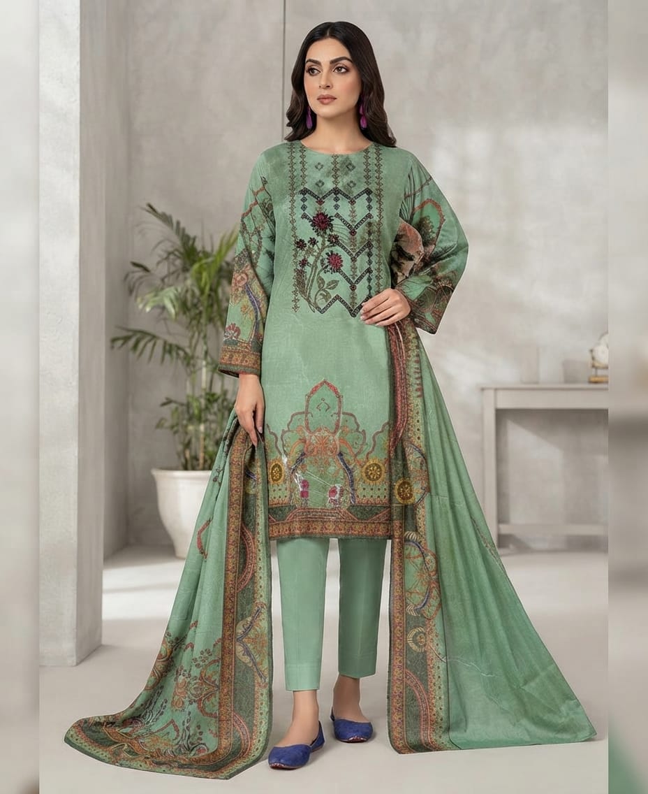 Elegant Digital Lawn Suit – With Sequin Embellishments