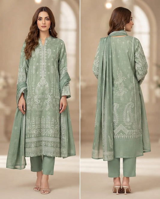 Digital Print Embroidered Lawn 3-Piece Suit
