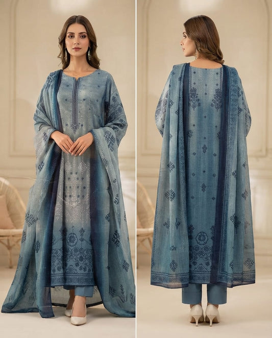 Digital Print Embroidered Lawn 3-Piece Suit