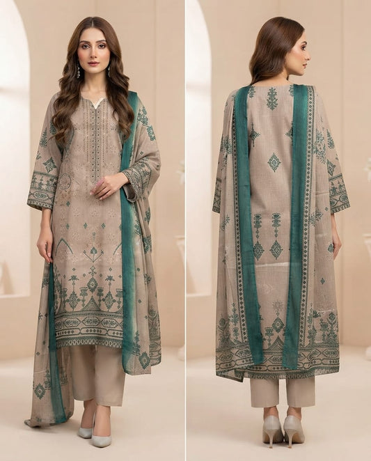 Digital Print Embroidered Lawn 3-Piece Suit
