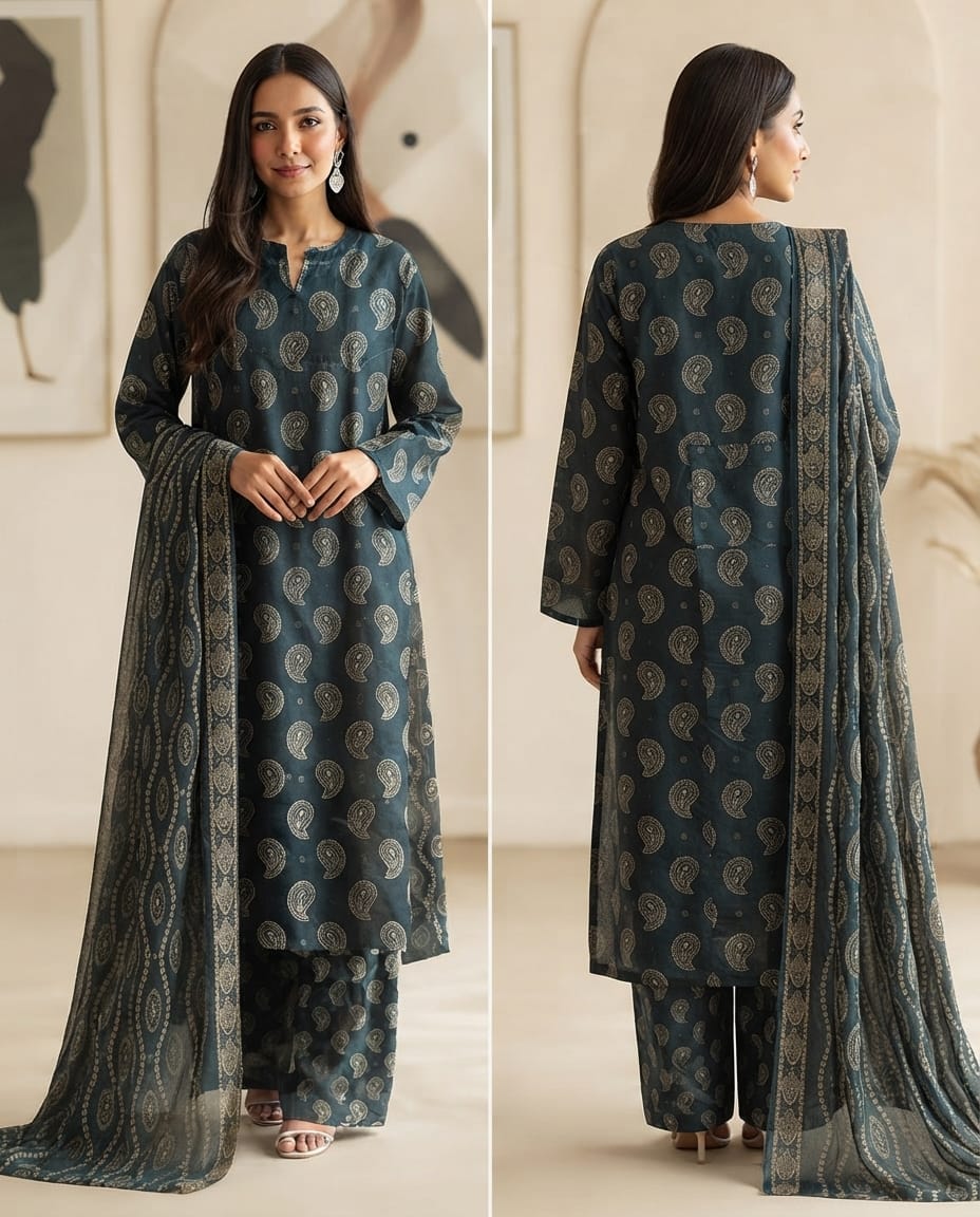 Branded Digital Printed Lawn 3-Piece Suit
