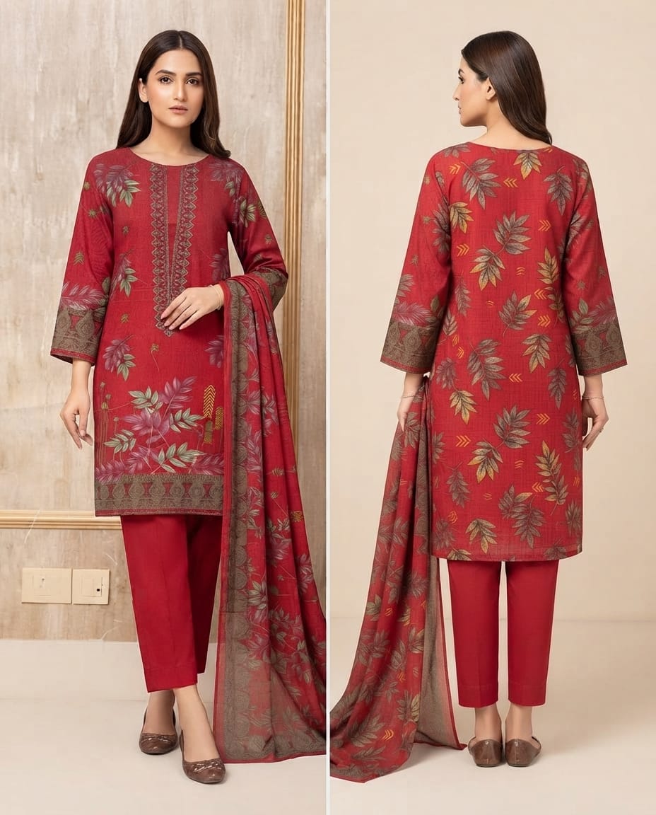 Elegant Embroidered Lawn Suit with Printed Chiffon Dupatta