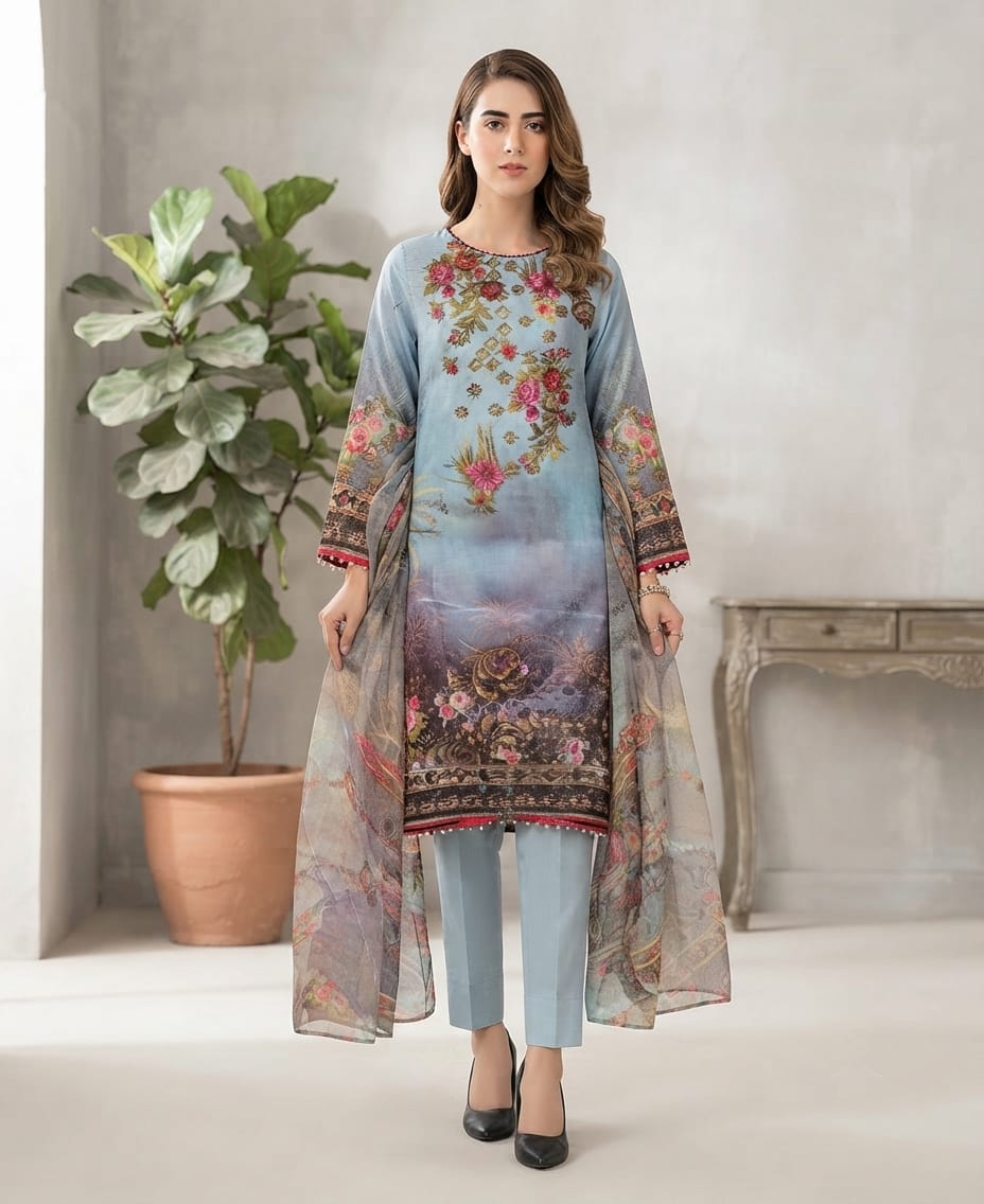 Premium Digital Lawn Suit – Sequin Embroidered Neck