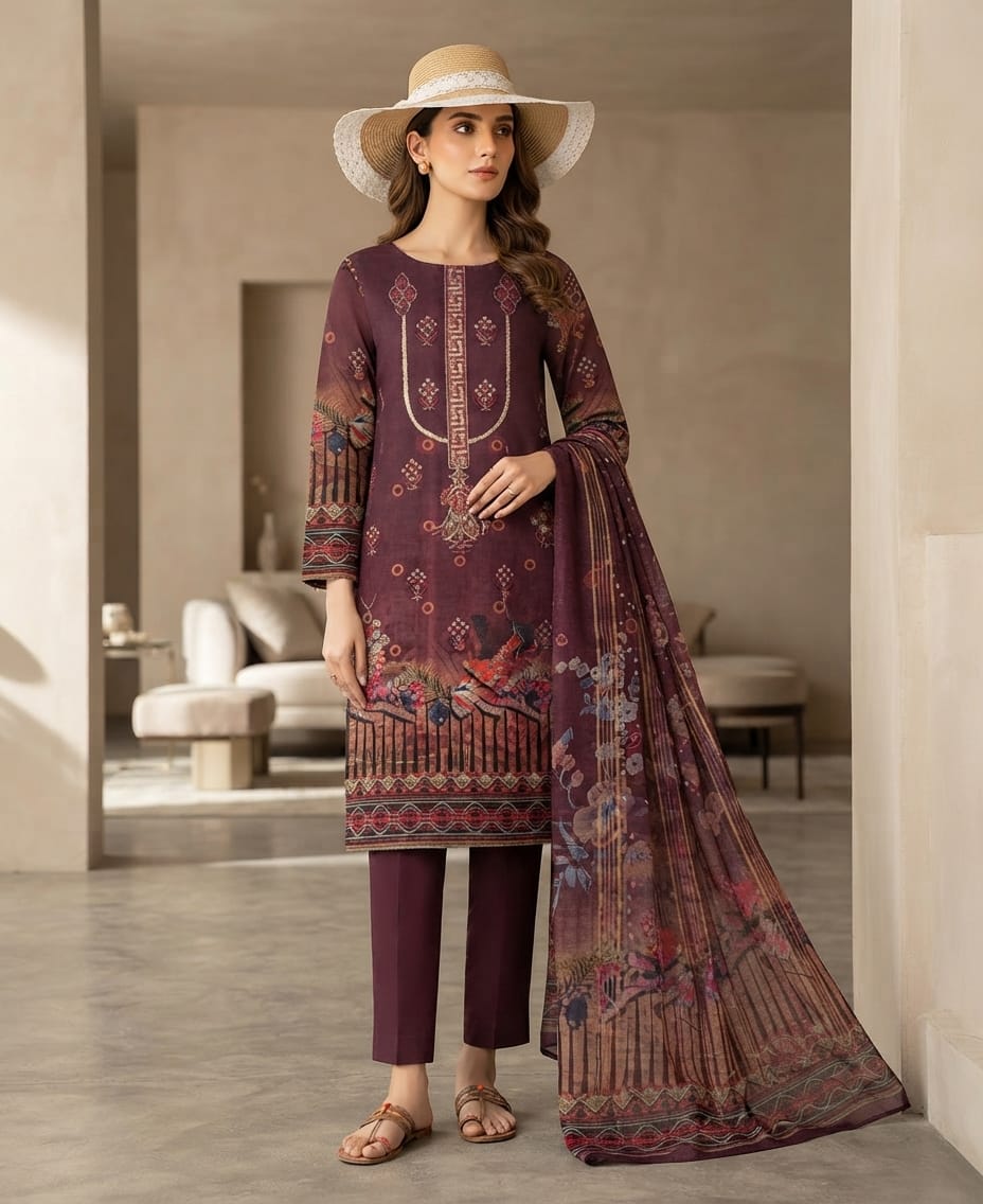 Digital Lawn Suit with 5mm Sequin Embroidered Front & Dupatta