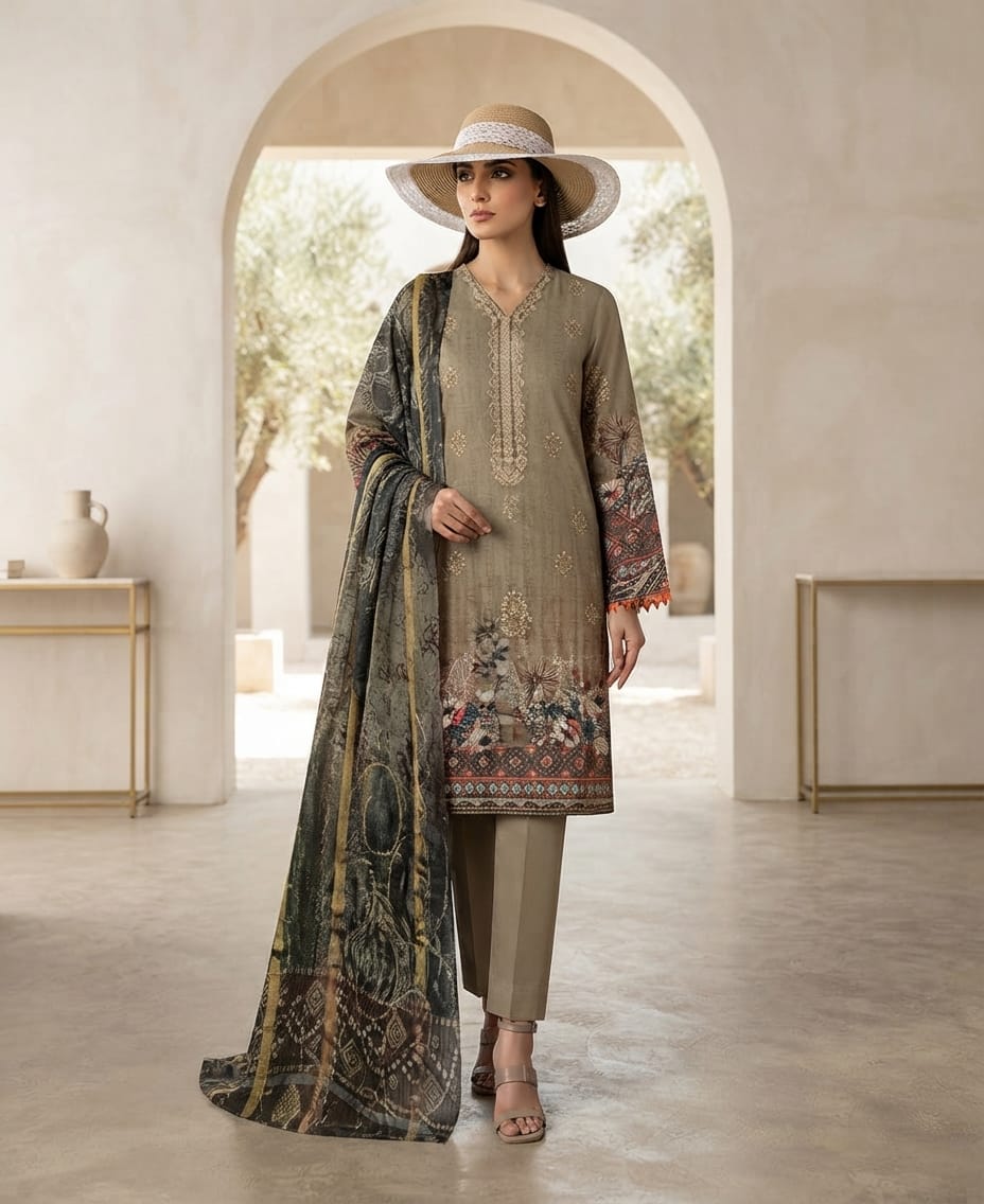 Digital Lawn Suit with 5mm Sequin Embroidered Front & Dupatta