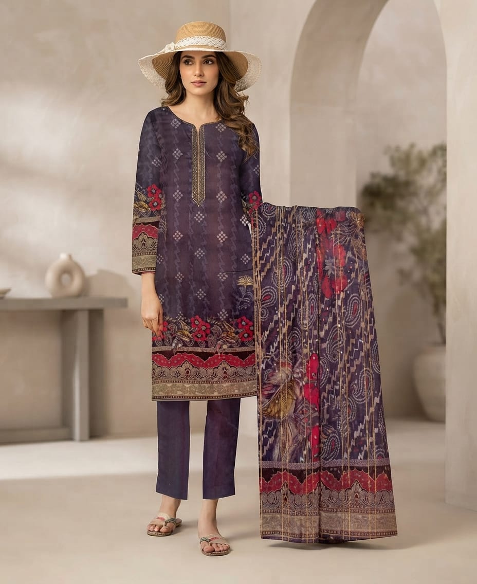 Digital Lawn Suit with 5mm Sequin Embroidered Front & Dupatta