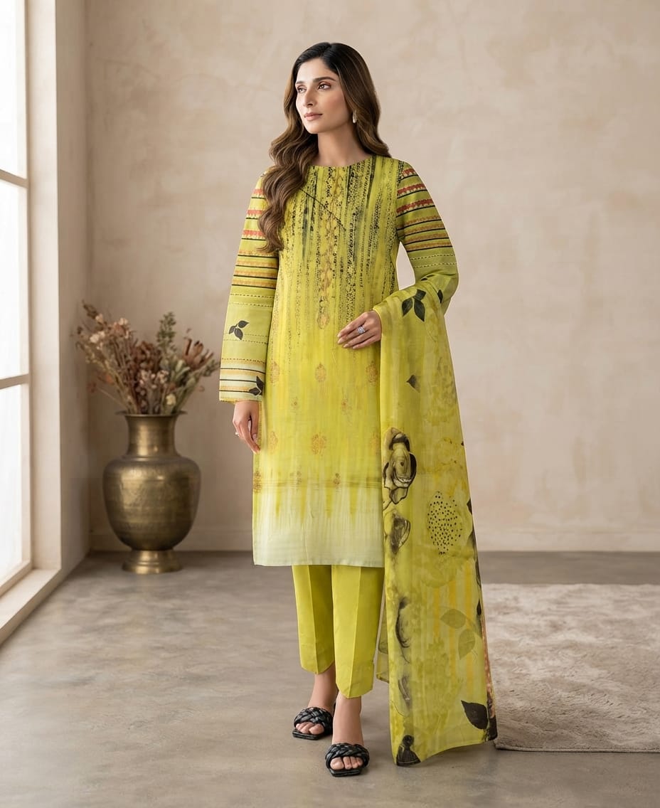 Digital Printed Lawn Suit with Matching Dupatta