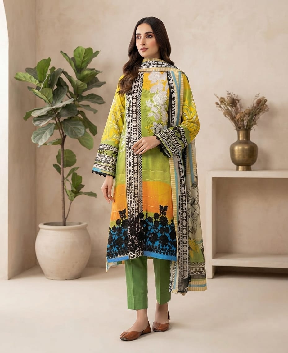 Digital Printed Lawn Suit with Chiffon Dupatta