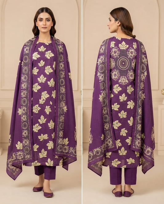 Elegant Linen Printed 3-Piece Suit