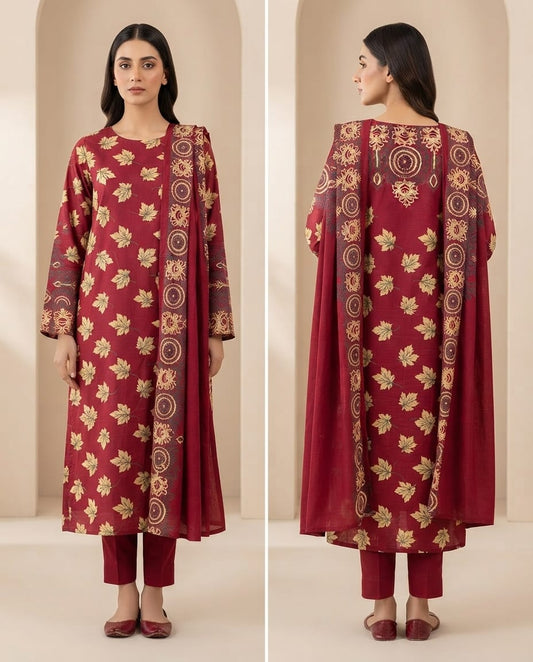 Elegant Linen Printed 3-Piece Suit